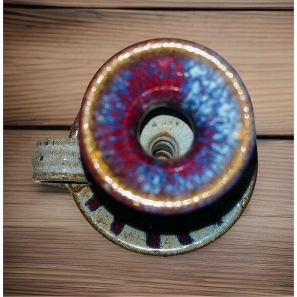 Vintage Mahon Made Stoneware Pottery Blue Drip Glaze Column Taper Candleholder - Picture 3 of 5